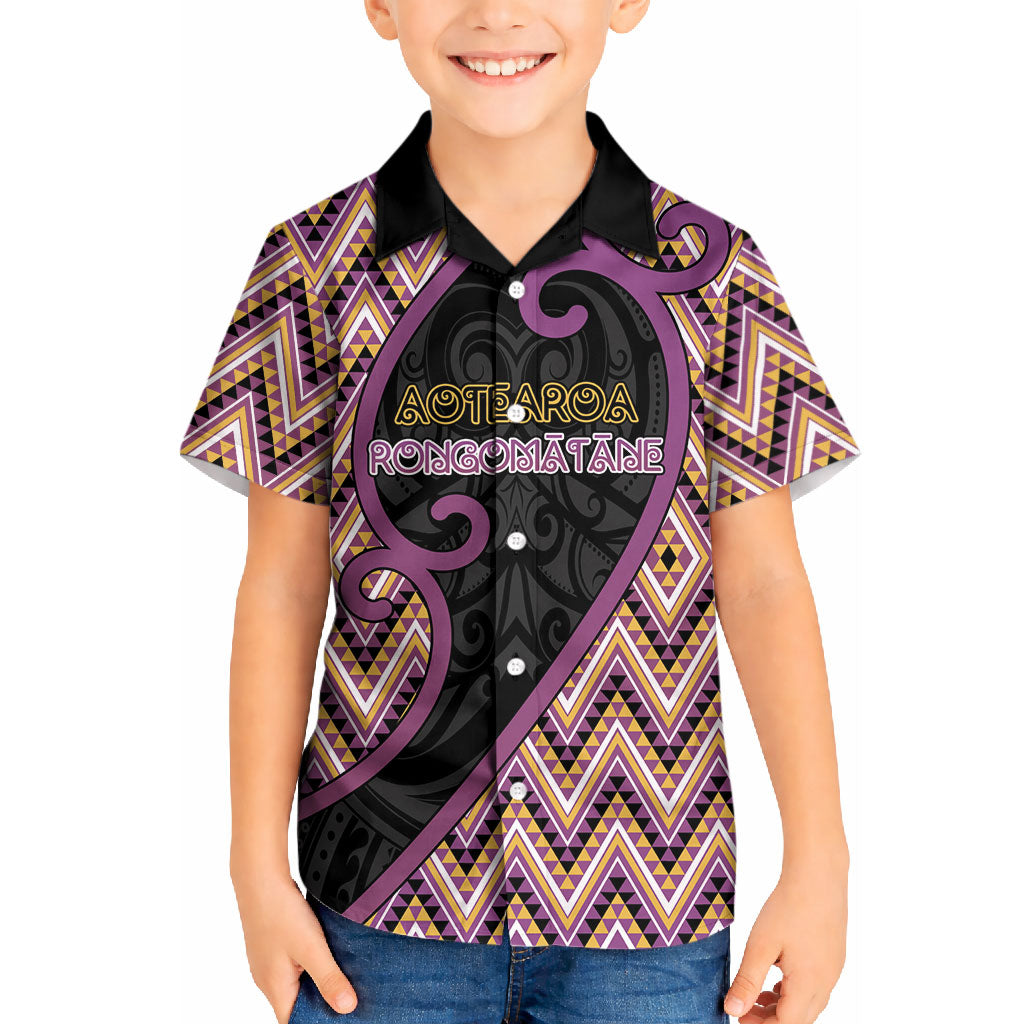 Custom Aotearoa Atua Rongomatane Kid Hawaiian Shirt God Of Cultivated Foods Koru Patterns