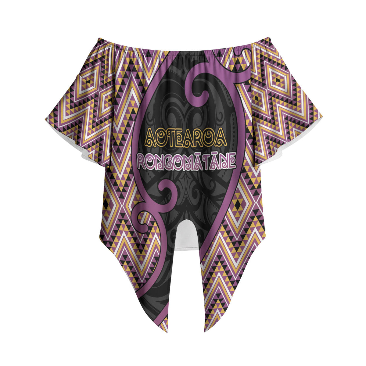 Custom Aotearoa Atua Rongomatane Off Shoulder Wrap Waist Top God Of Cultivated Foods Koru Patterns