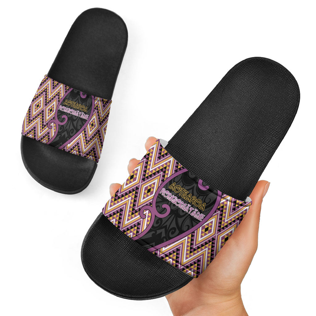 Aotearoa Atua Rongomatane Slide Sandals God Of Cultivated Foods Koru Patterns