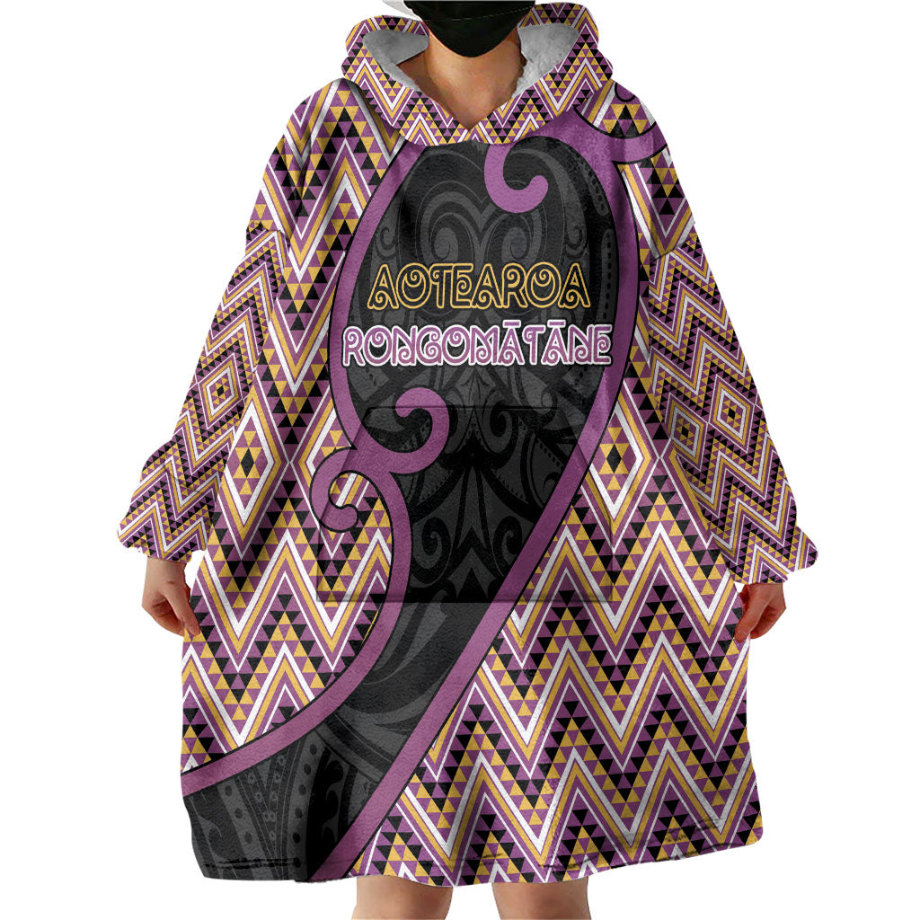 Custom Aotearoa Atua Rongomatane Wearable Blanket Hoodie God Of Cultivated Foods Koru Patterns