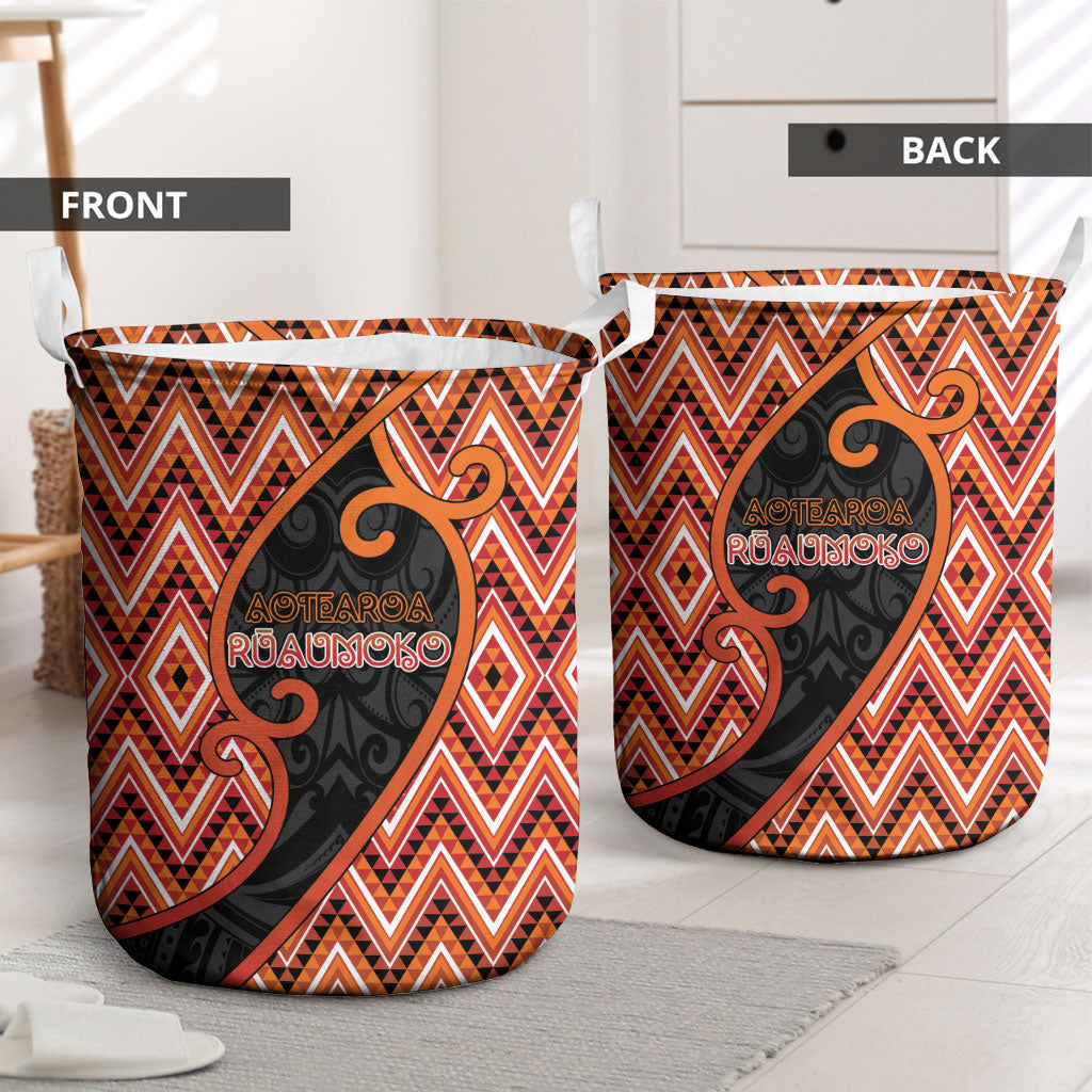 Aotearoa Atua Ruaumoko Laundry Basket God Of Volcanoes Koru Patterns