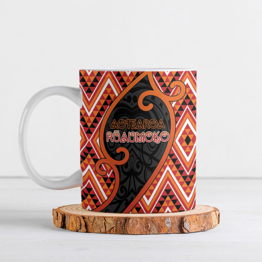 Custom Aotearoa Atua Ruaumoko Ceramic Mug God Of Volcanoes Koru Patterns