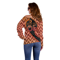 Custom Aotearoa Atua Ruaumoko Off Shoulder Sweater God Of Volcanoes Koru Patterns