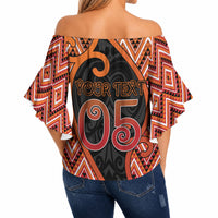 Custom Aotearoa Atua Ruaumoko Off Shoulder Wrap Waist Top God Of Volcanoes Koru Patterns