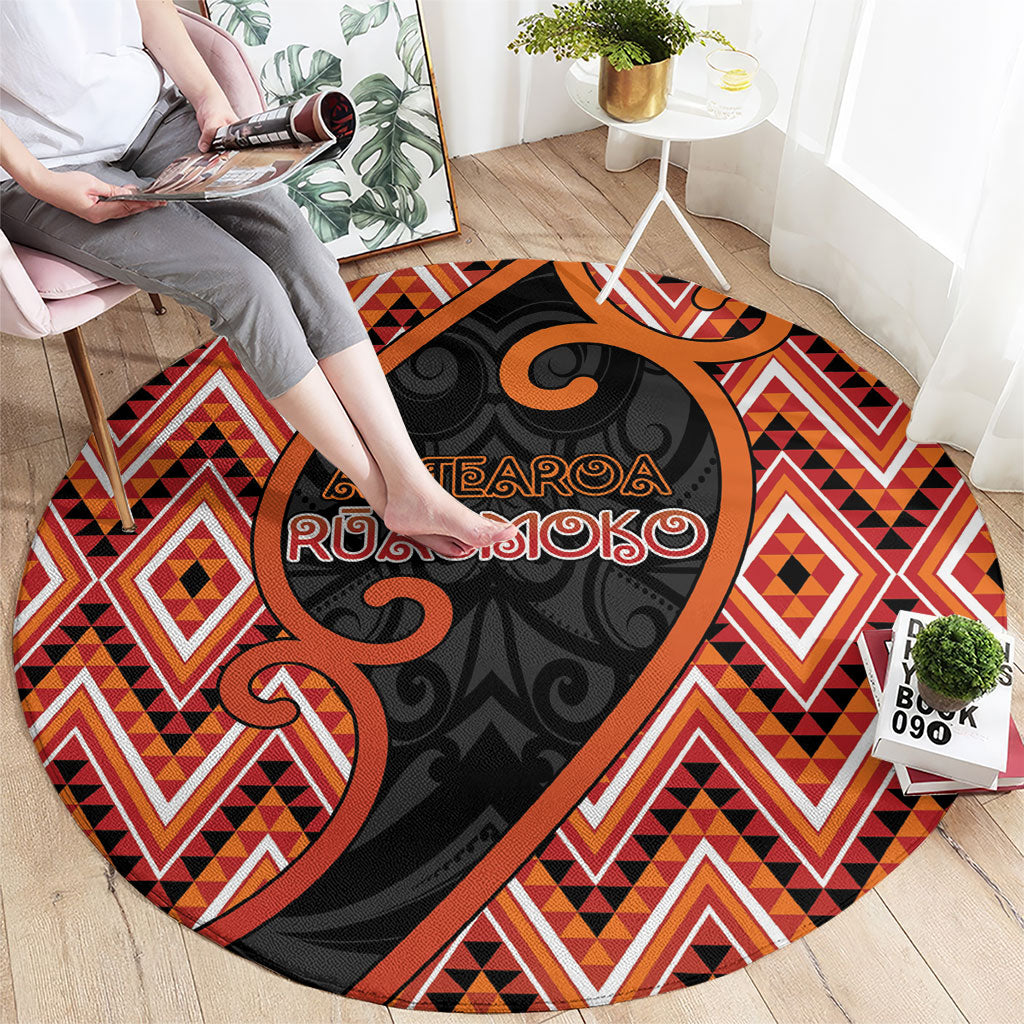 Aotearoa Atua Ruaumoko Round Carpet God Of Volcanoes Koru Patterns