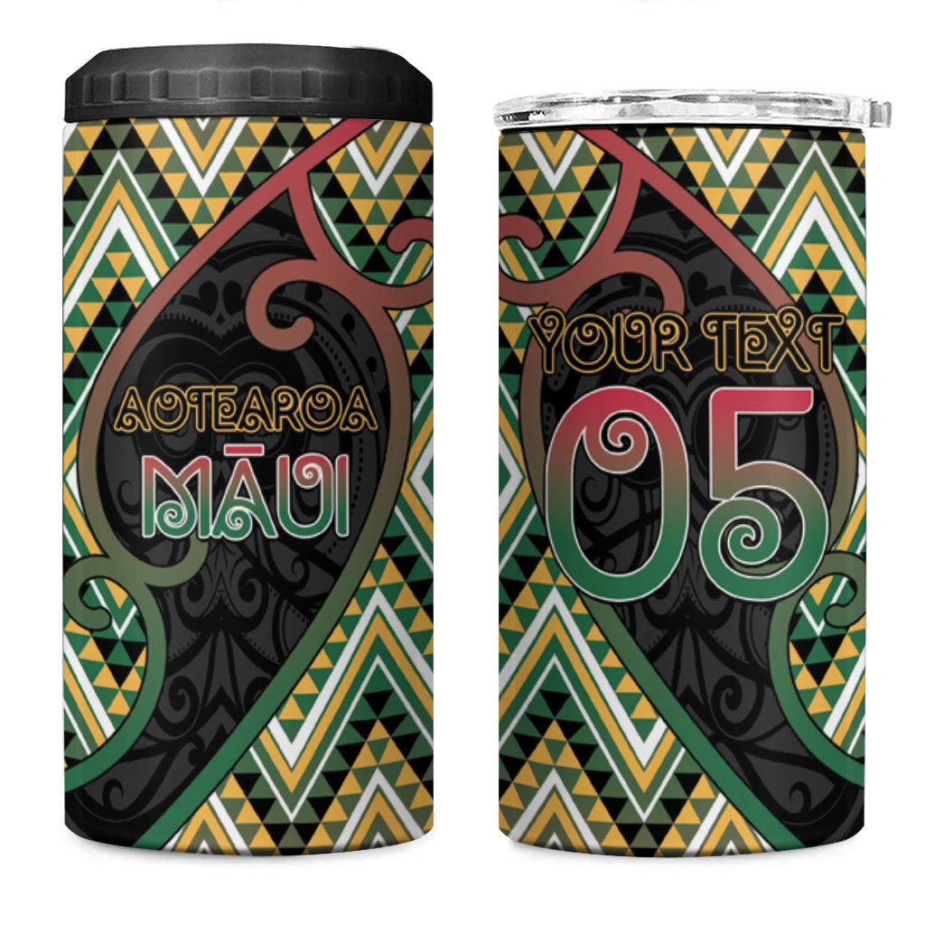 Custom Aotearoa Atua Maui 4 in 1 Can Cooler Tumbler Demigod Hero And Trickster Koru Patterns