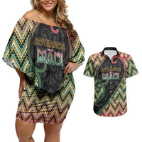 Custom Aotearoa Atua Maui Couples Matching Off Shoulder Short Dress and Hawaiian Shirt Demigod Hero And Trickster Koru Patterns