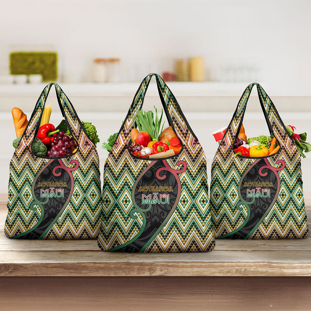 Aotearoa Atua Maui Grocery Bag Demigod Hero And Trickster Koru Patterns
