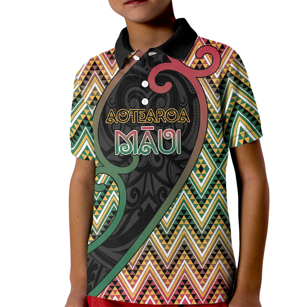 Custom Aotearoa Atua Maui Kid Polo Shirt Demigod Hero And Trickster Koru Patterns