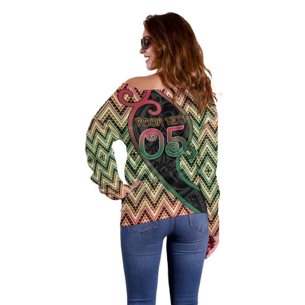 Custom Aotearoa Atua Maui Off Shoulder Sweater Demigod Hero And Trickster Koru Patterns