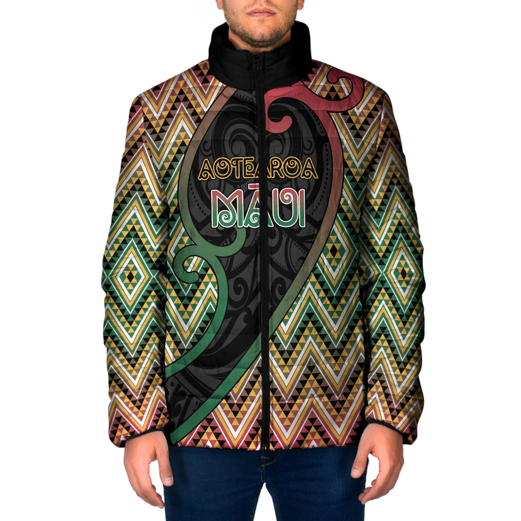 Custom Aotearoa Atua Maui Padded Jacket Demigod Hero And Trickster Koru Patterns