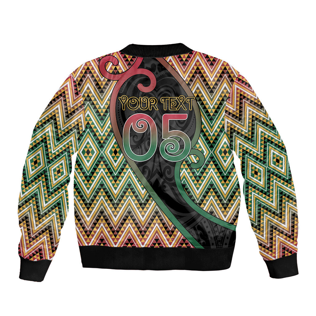 Custom Aotearoa Atua Maui Sleeve Zip Bomber Jacket Demigod Hero And Trickster Koru Patterns