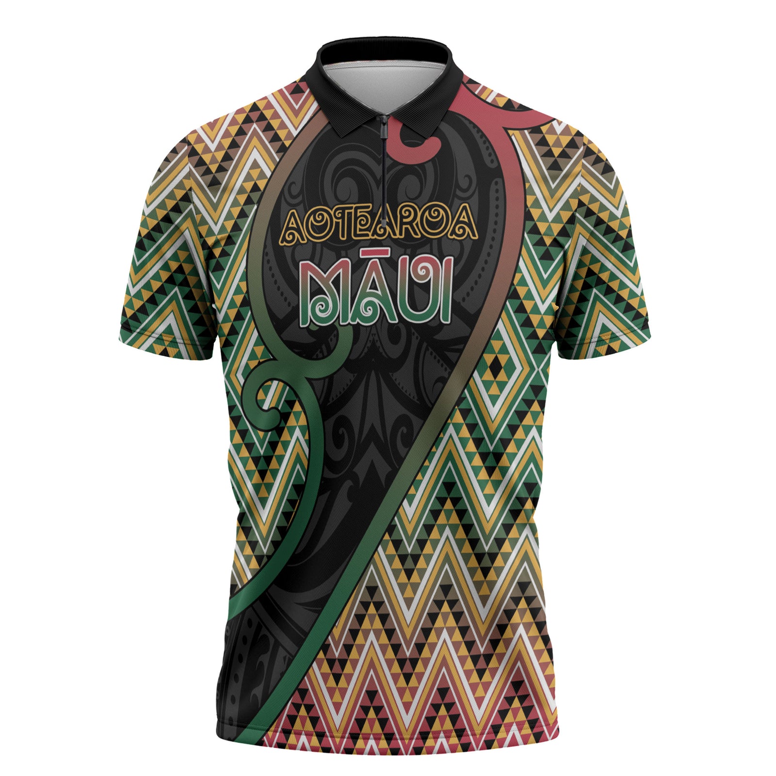 Custom Aotearoa Atua Maui Zipper Polo Shirt Demigod Hero And Trickster Koru Patterns