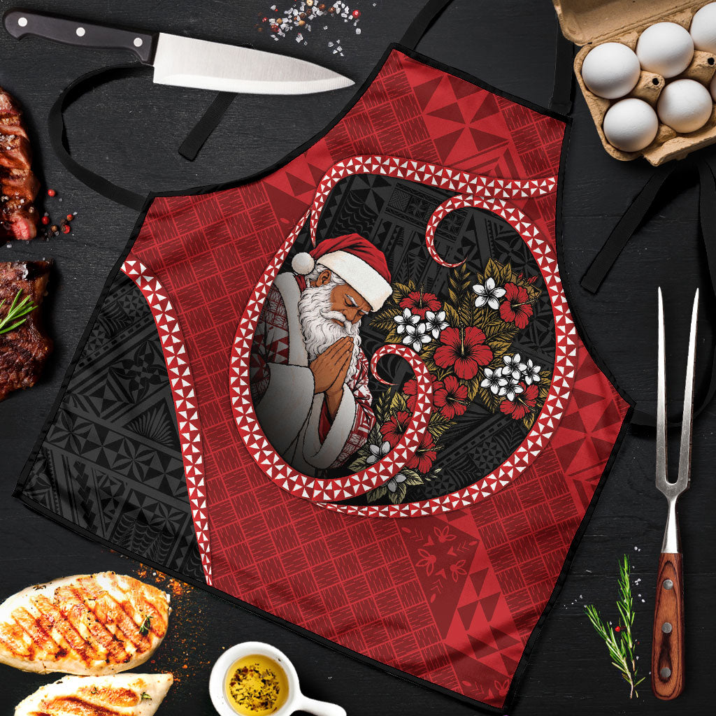 Tonga Kilisimasi Fiefia Apron Praying Santa Hibiscus Cross DT05 Red - Polynesian Pride