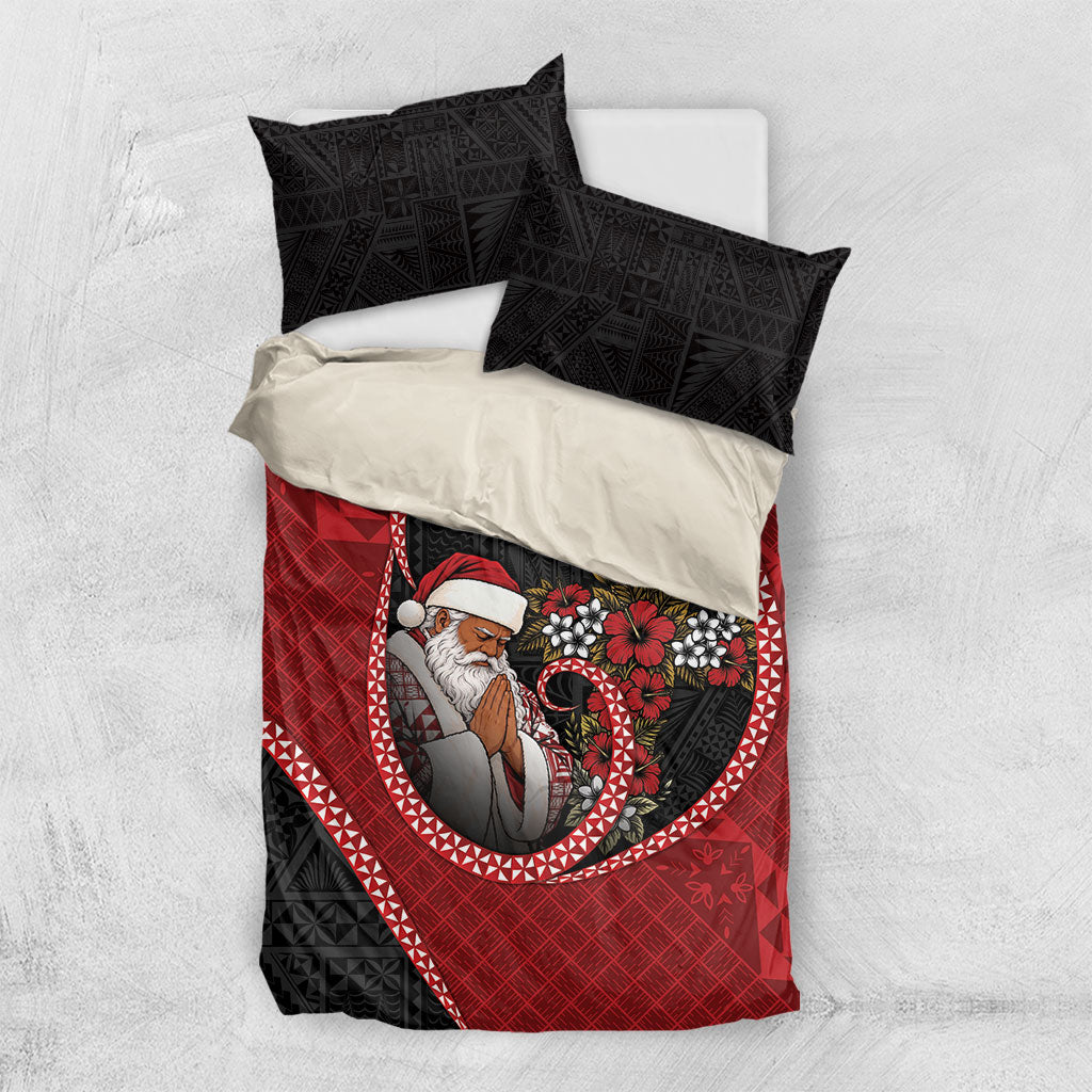 Tonga Kilisimasi Fiefia Bedding Set Praying Santa Hibiscus Cross DT05 US Twin 172cm x 218cm Red - Polynesian Pride