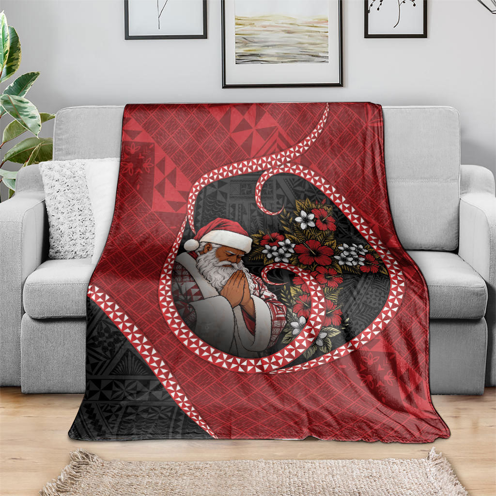Tonga Kilisimasi Fiefia Blanket Praying Santa Hibiscus Cross DT05 - Polynesian Pride