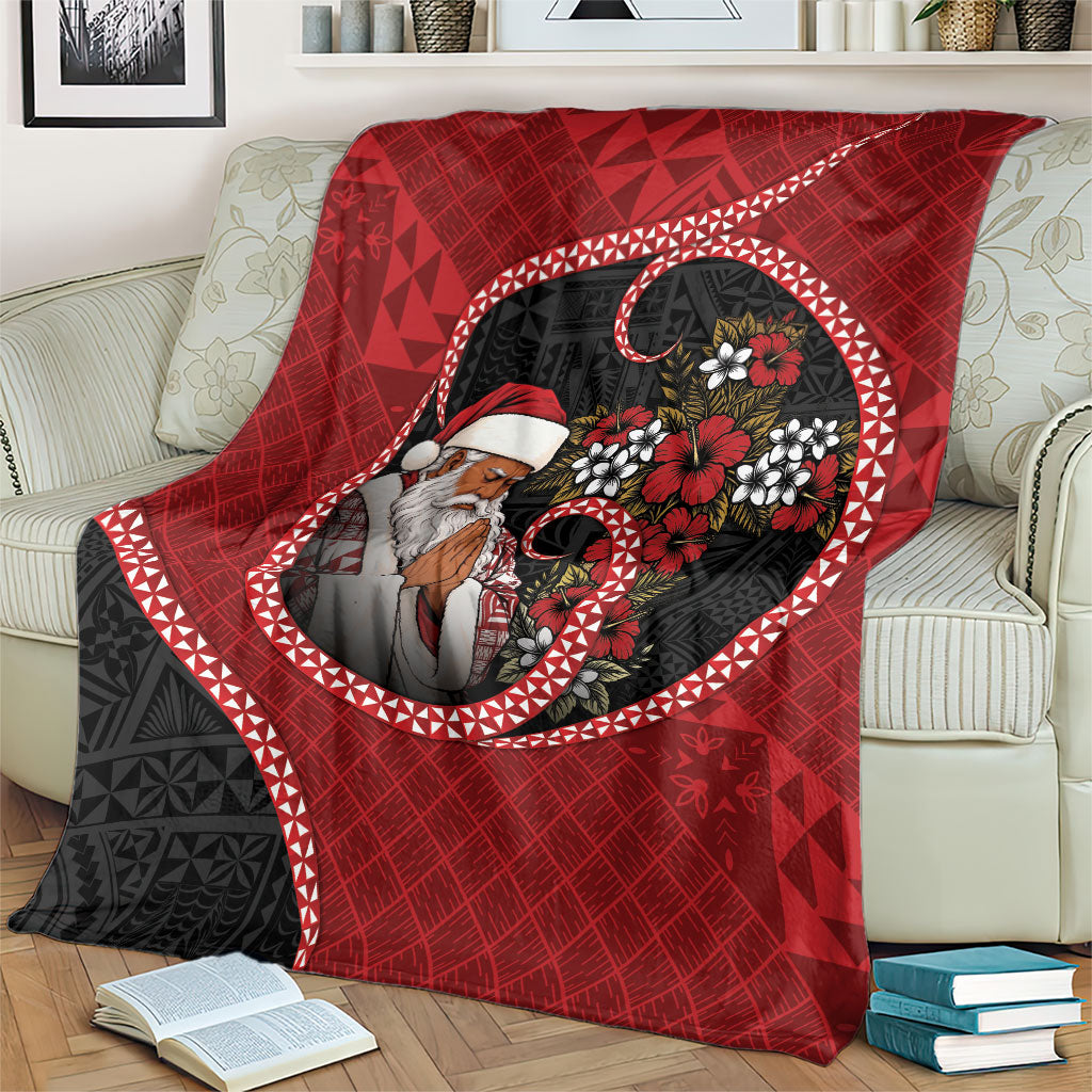 Tonga Kilisimasi Fiefia Blanket Praying Santa Hibiscus Cross DT05 - Polynesian Pride