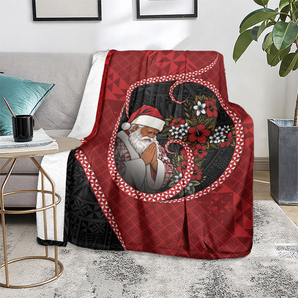 Tonga Kilisimasi Fiefia Blanket Praying Santa Hibiscus Cross DT05 - Polynesian Pride