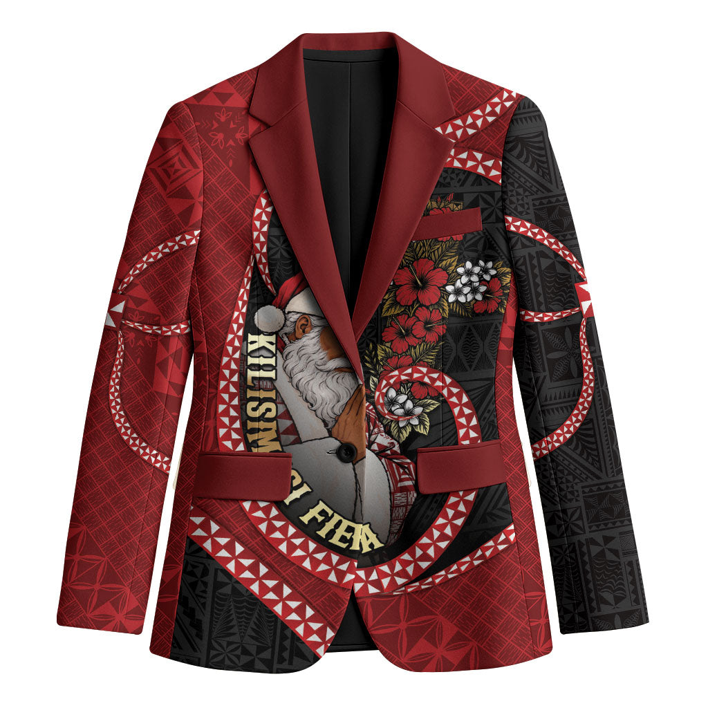 Personalised Tonga Kilisimasi Fiefia Blazer Praying Santa Hibiscus Cross DT05 Unisex Red - Polynesian Pride