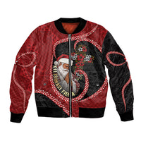 Personalised Tonga Kilisimasi Fiefia Bomber Jacket Praying Santa Hibiscus Cross DT05 Unisex Red - Polynesian Pride