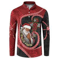 Personalised Tonga Kilisimasi Fiefia Button Sweatshirt Praying Santa Hibiscus Cross DT05 Red - Polynesian Pride