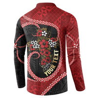 Personalised Tonga Kilisimasi Fiefia Button Sweatshirt Praying Santa Hibiscus Cross DT05 - Polynesian Pride