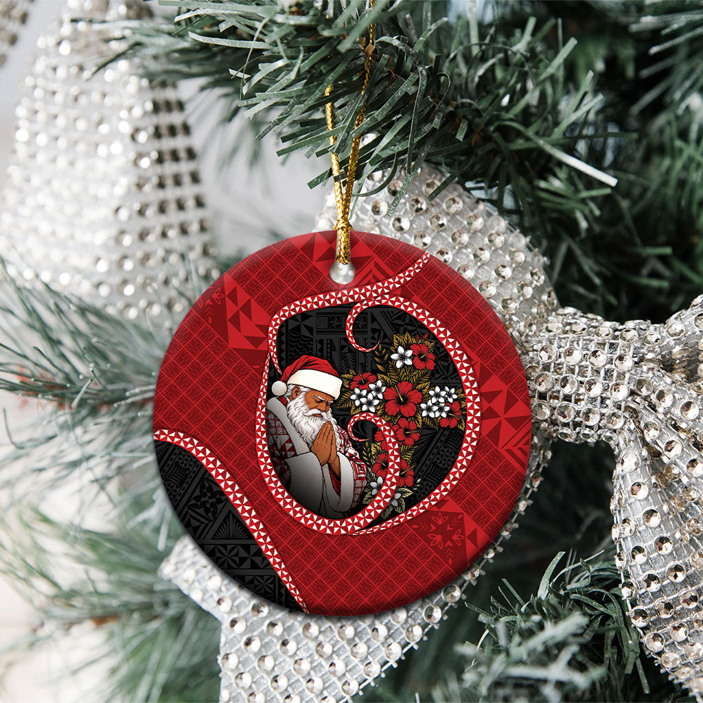 Tonga Kilisimasi Fiefia Ceramic Ornament Praying Santa Hibiscus Cross DT05 - Polynesian Pride