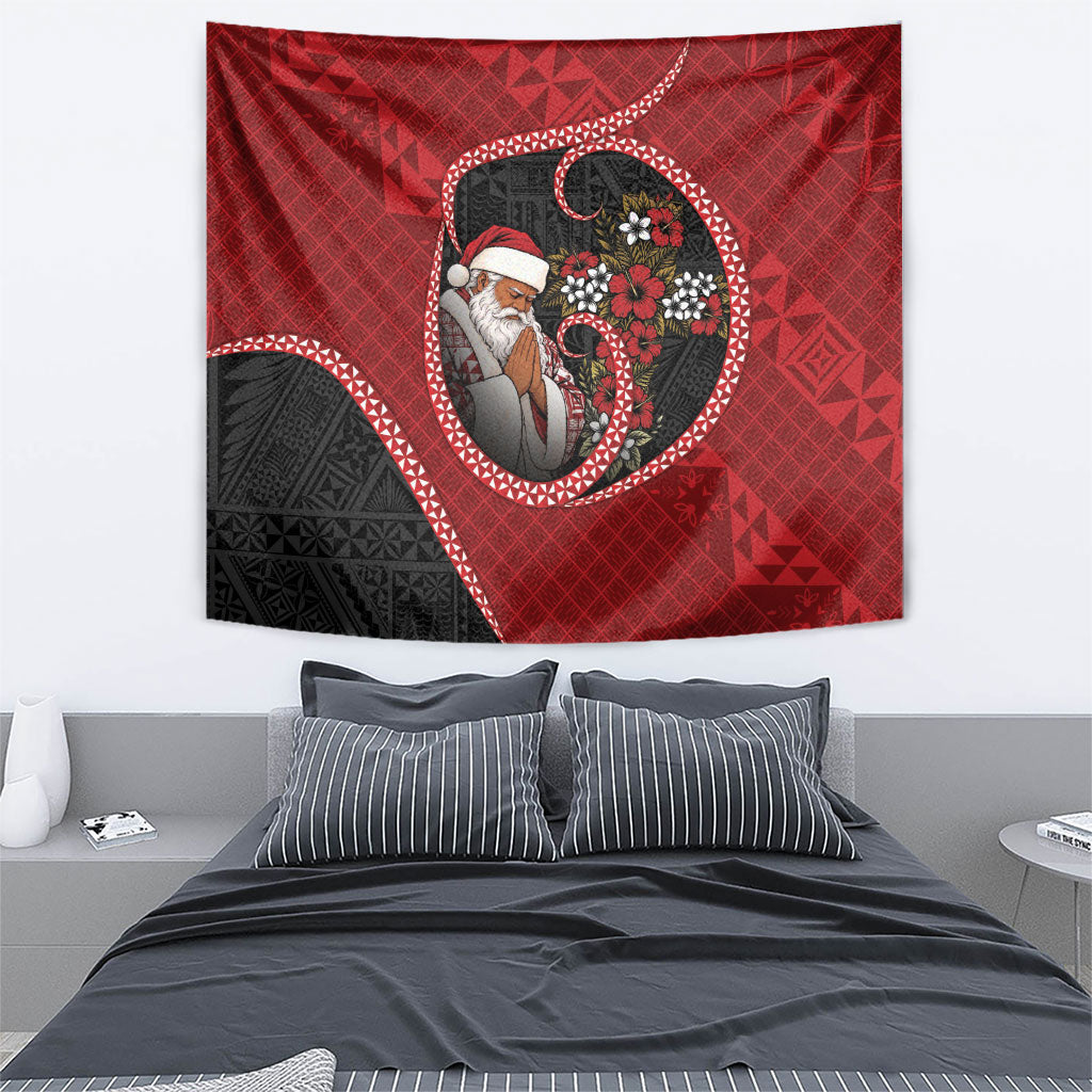 Tonga Kilisimasi Fiefia Tapestry Praying Santa Hibiscus Cross DT05 - Polynesian Pride