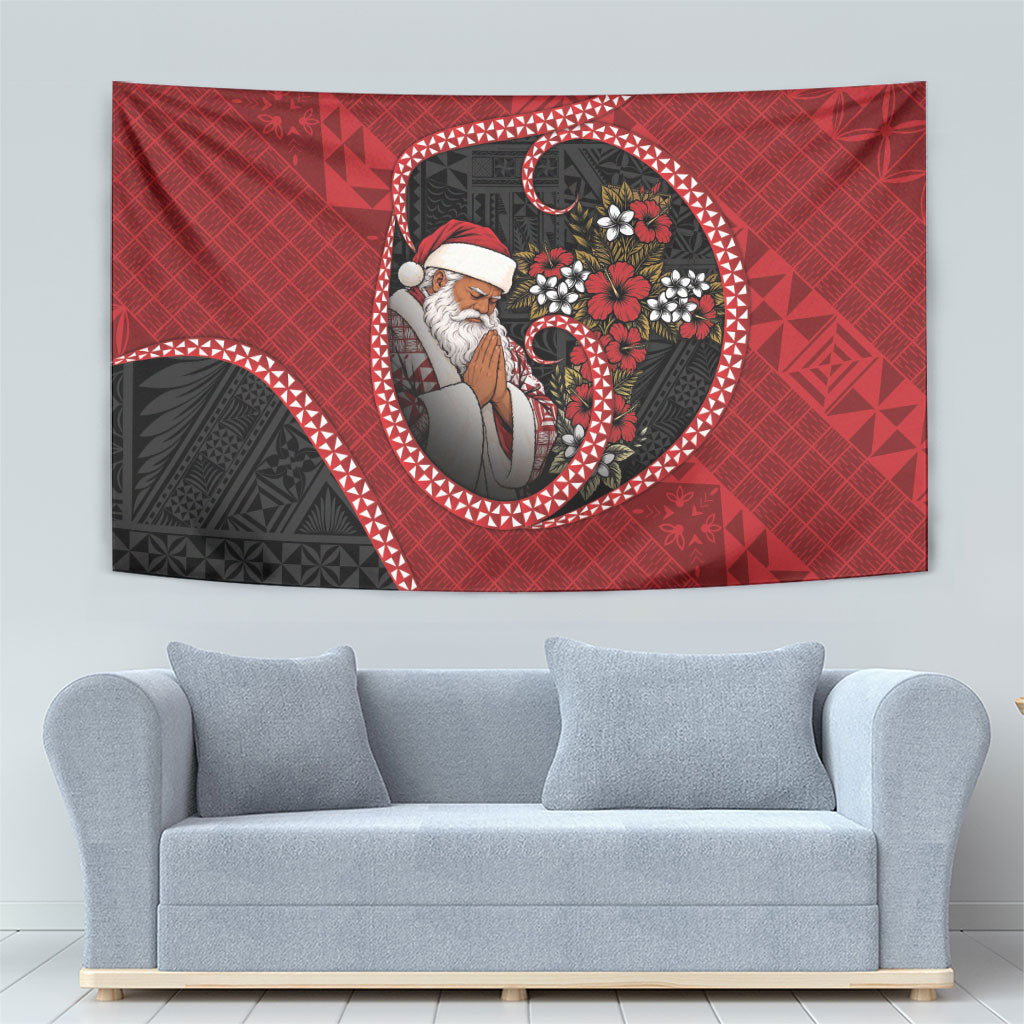 Tonga Kilisimasi Fiefia Tapestry Praying Santa Hibiscus Cross DT05 - Polynesian Pride