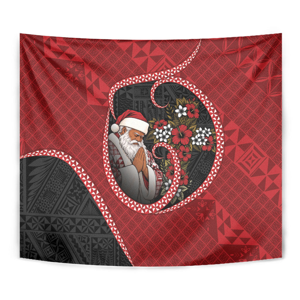 Tonga Kilisimasi Fiefia Tapestry Praying Santa Hibiscus Cross DT05 - Polynesian Pride
