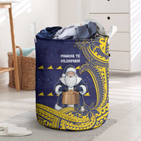 Tokelau Christmas Laundry Basket Santa With Tuluma Xmas Tribal Waves - Polynesian Pride