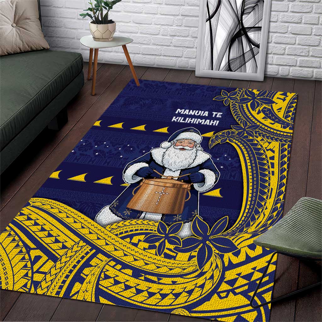 Tokelau Christmas Area Rug Santa With Tuluma Xmas Tribal Waves - Polynesian Pride
