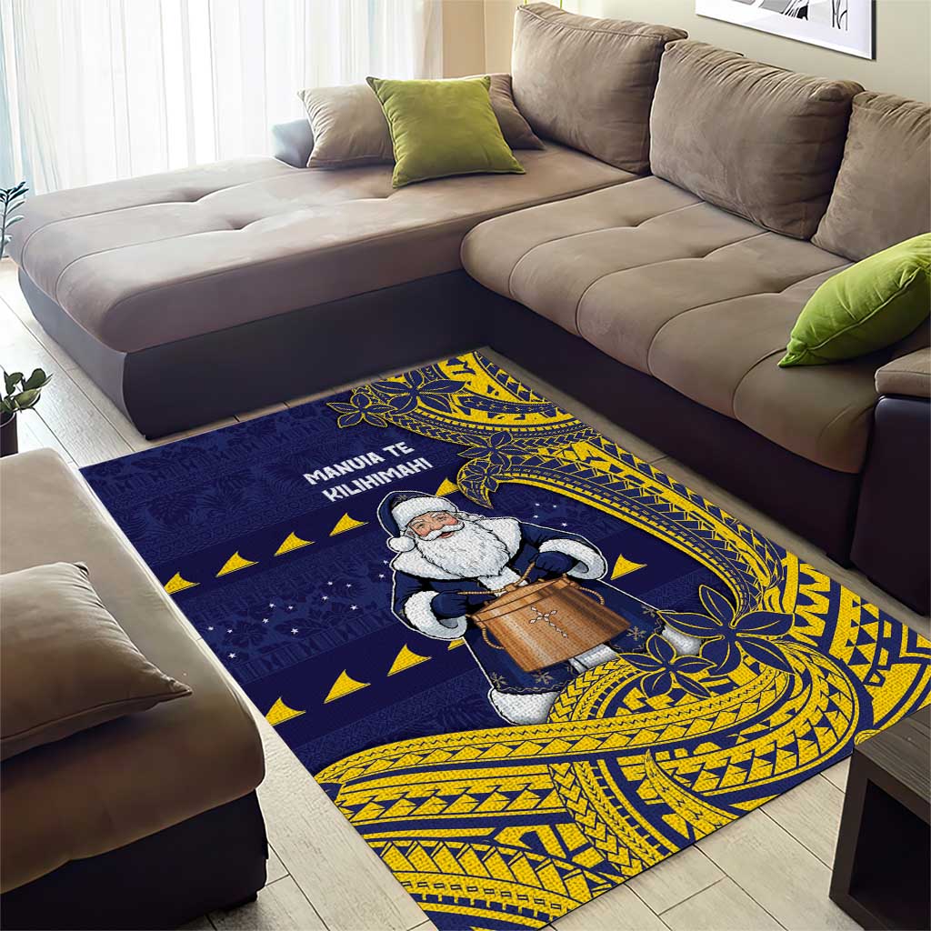 Tokelau Christmas Area Rug Santa With Tuluma Xmas Tribal Waves - Polynesian Pride