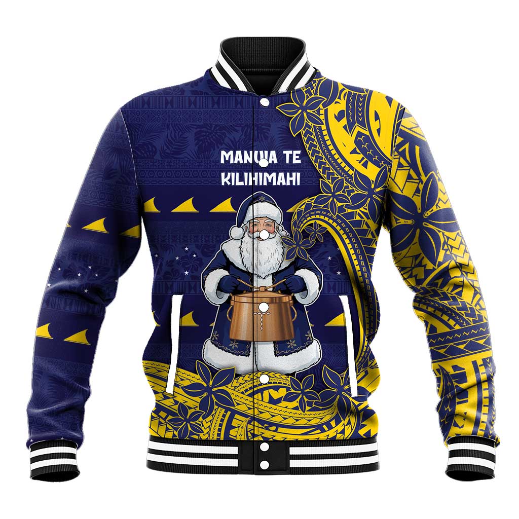 Tokelau Christmas Baseball Jacket Santa With Tuluma Xmas Tribal Waves - Polynesian Pride