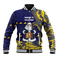 Tokelau Christmas Baseball Jacket Santa With Tuluma Xmas Tribal Waves - Polynesian Pride