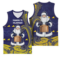 Tokelau Christmas Basketball Jersey Santa With Tuluma Xmas Tribal Waves - Polynesian Pride
