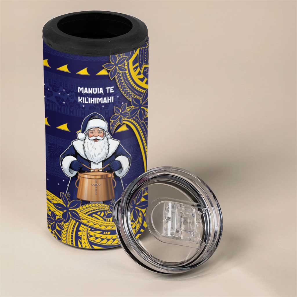 Tokelau Christmas 4 in 1 Can Cooler Tumbler Santa With Tuluma Xmas Tribal Waves - Polynesian Pride