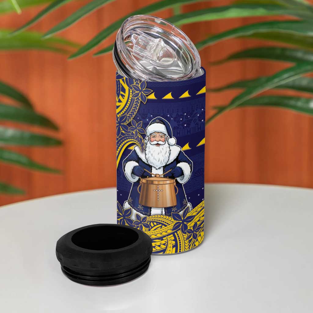 Tokelau Christmas 4 in 1 Can Cooler Tumbler Santa With Tuluma Xmas Tribal Waves - Polynesian Pride