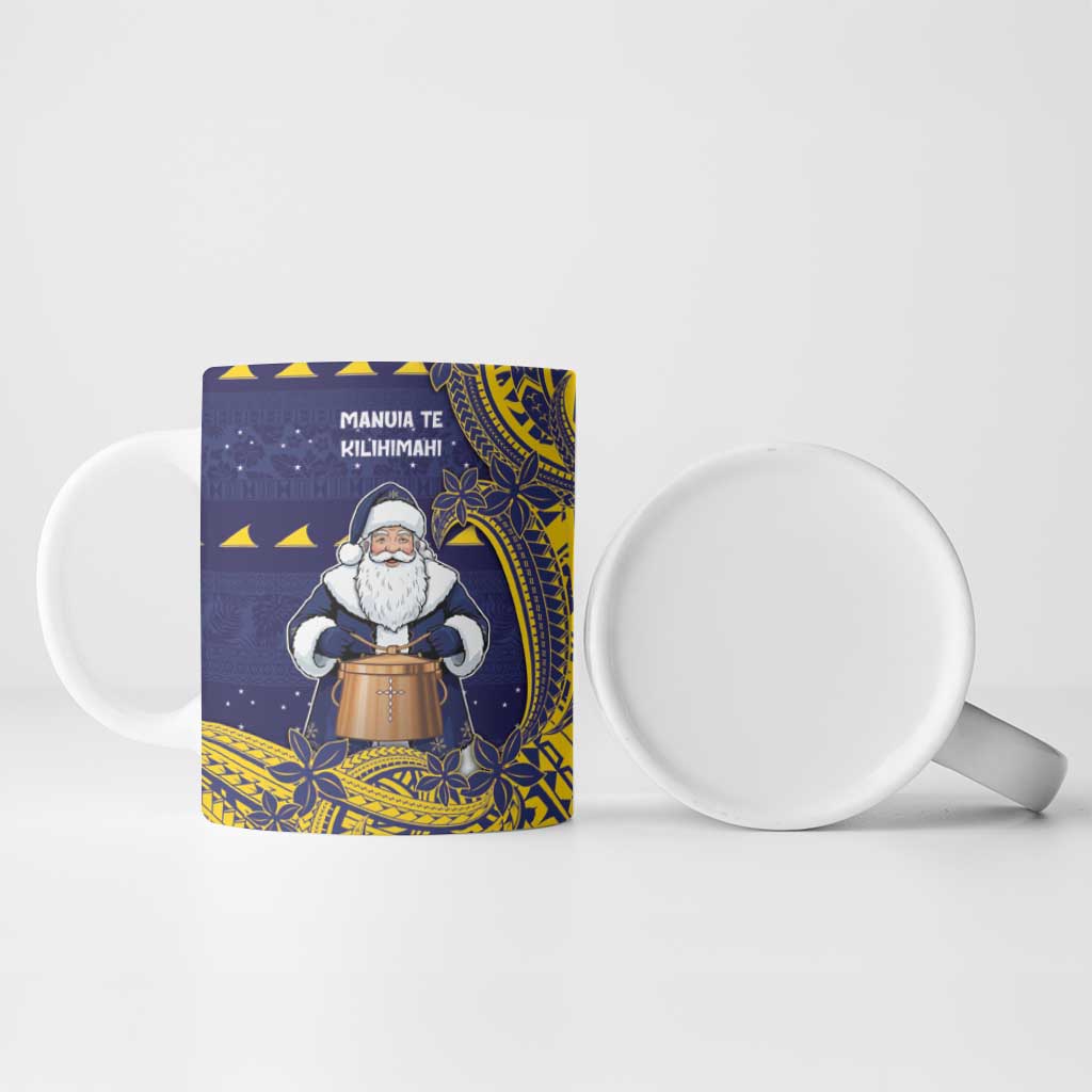 Tokelau Christmas Ceramic Mug Santa With Tuluma Xmas Tribal Waves - Polynesian Pride