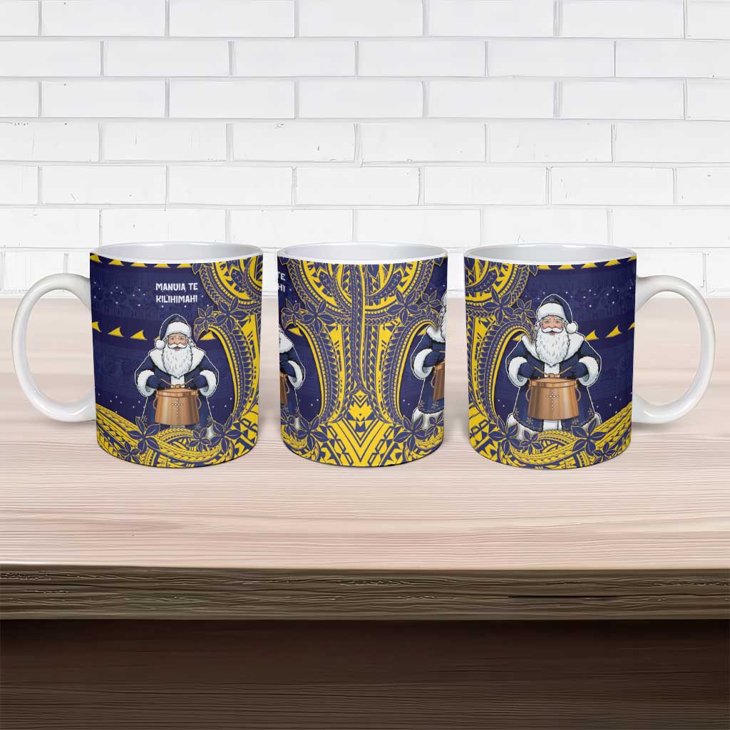 Tokelau Christmas Ceramic Mug Santa With Tuluma Xmas Tribal Waves - Polynesian Pride