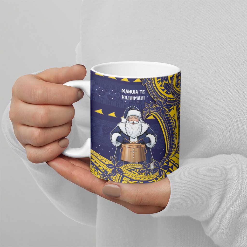 Tokelau Christmas Ceramic Mug Santa With Tuluma Xmas Tribal Waves - Polynesian Pride