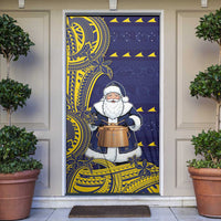 Tokelau Christmas Door Cover Santa With Tuluma Xmas Tribal Waves - Polynesian Pride