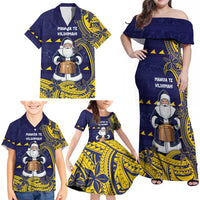 Tokelau Christmas Family Matching Off Shoulder Maxi Dress and Hawaiian Shirt Santa With Tuluma Xmas Tribal Waves - Polynesian Pride