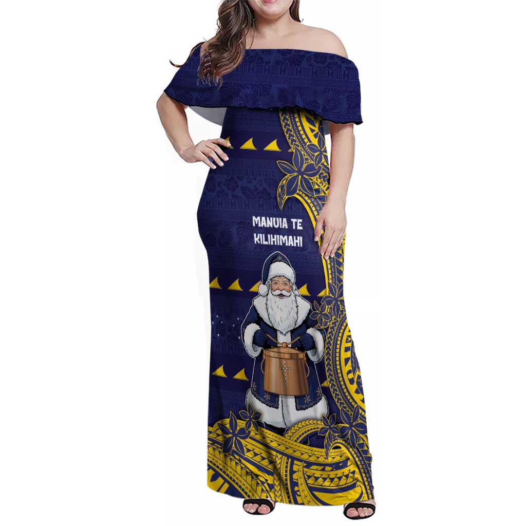 Tokelau Christmas Family Matching Off Shoulder Maxi Dress and Hawaiian Shirt Santa With Tuluma Xmas Tribal Waves - Polynesian Pride
