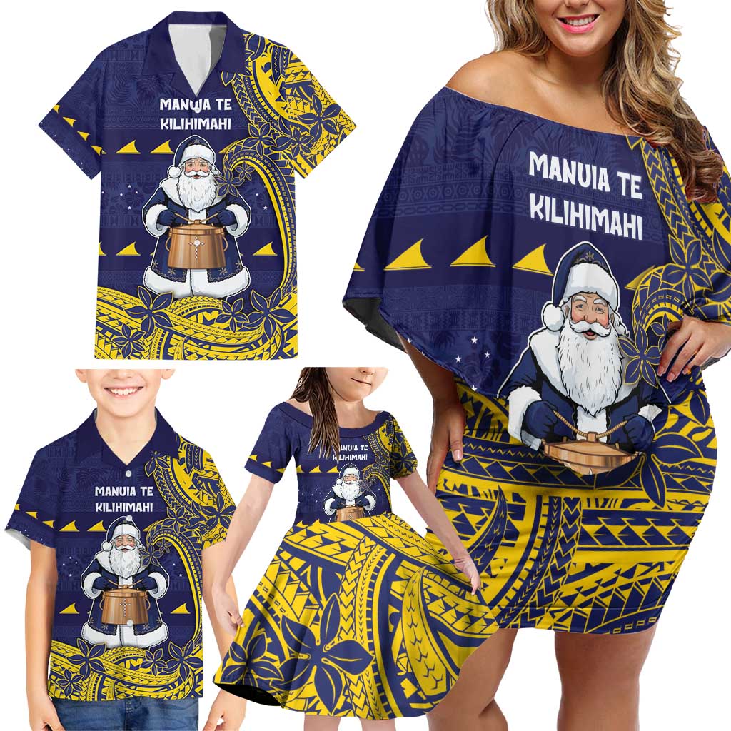 Tokelau Christmas Family Matching Off Shoulder Short Dress and Hawaiian Shirt Santa With Tuluma Xmas Tribal Waves - Polynesian Pride