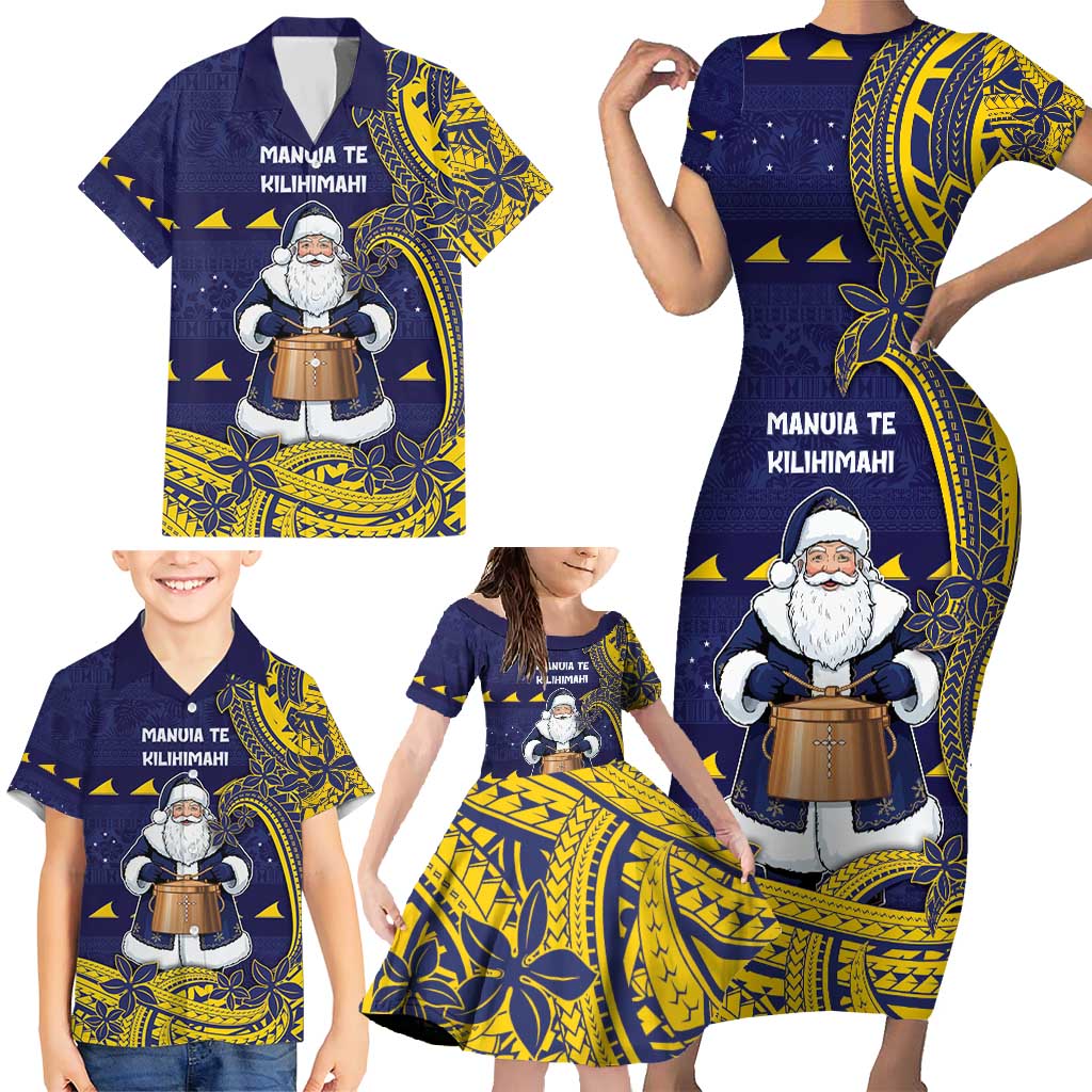 Tokelau Christmas Family Matching Short Sleeve Bodycon Dress and Hawaiian Shirt Santa With Tuluma Xmas Tribal Waves - Polynesian Pride