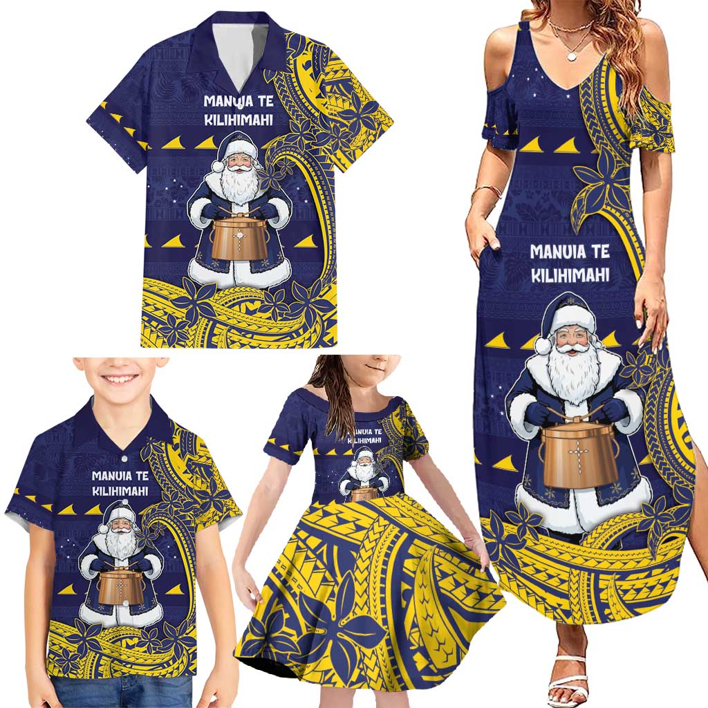 Tokelau Christmas Family Matching Summer Maxi Dress and Hawaiian Shirt Santa With Tuluma Xmas Tribal Waves - Polynesian Pride