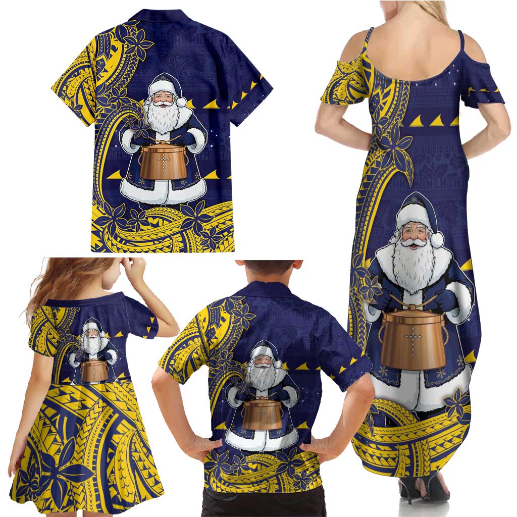 Tokelau Christmas Family Matching Summer Maxi Dress and Hawaiian Shirt Santa With Tuluma Xmas Tribal Waves - Polynesian Pride