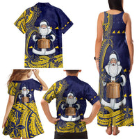 Tokelau Christmas Family Matching Tank Maxi Dress and Hawaiian Shirt Santa With Tuluma Xmas Tribal Waves - Polynesian Pride