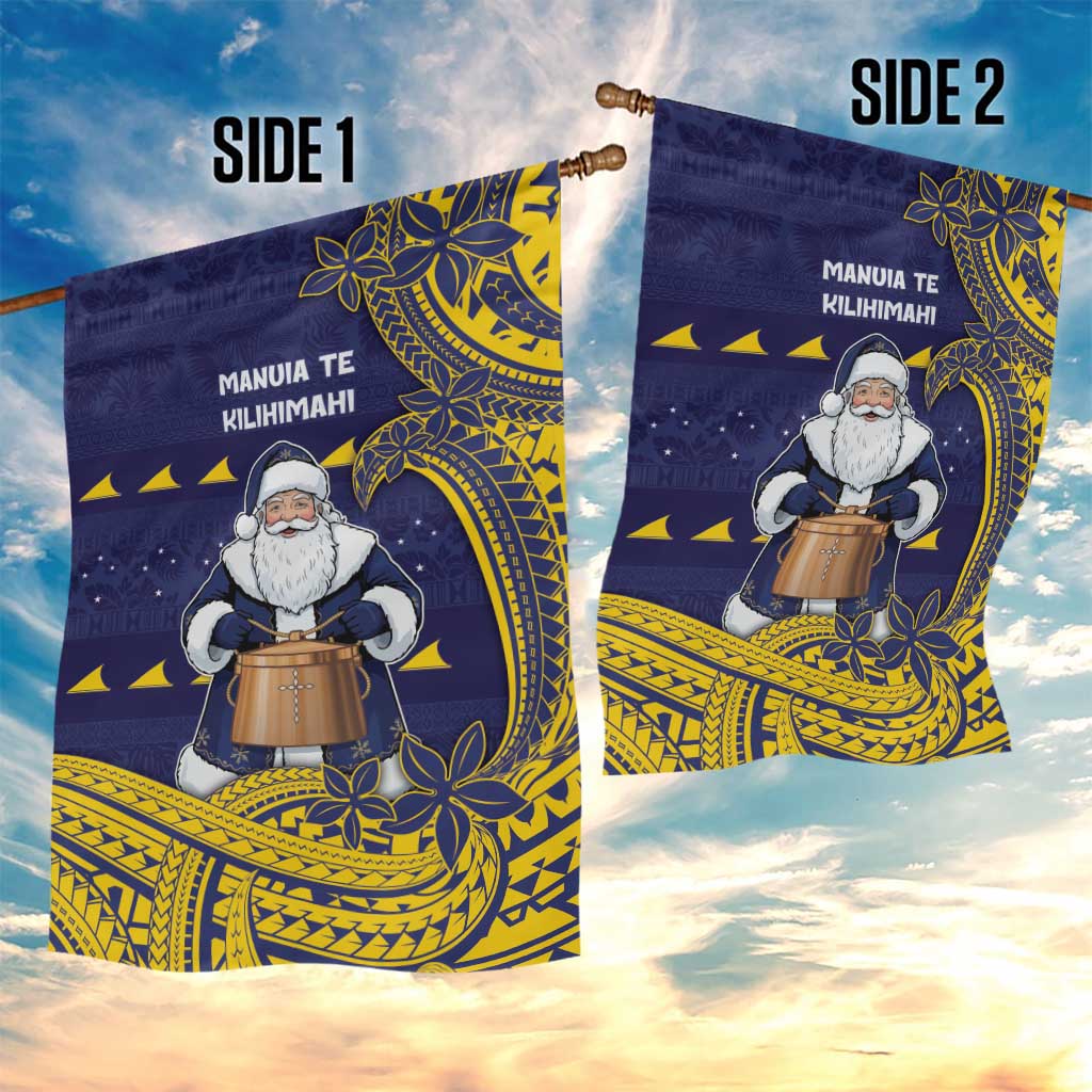Tokelau Christmas Garden Flag Santa With Tuluma Xmas Tribal Waves - Polynesian Pride